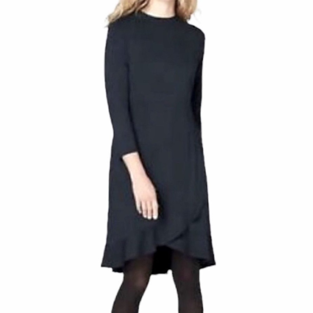 J. Jill Dress Size Small Ponte Knit Navy Blue Ruffle Hem